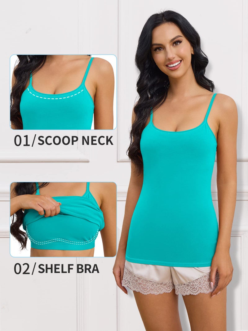 ATTRACO Spaghetti Tank Shirt for Women Cotton Camisole Packs Solid Black Aqua Small - Image 4